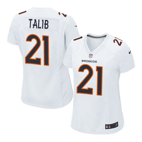 Nike Broncos #21 Aqib Talib White Women's Stitched NFL Game Event Jersey